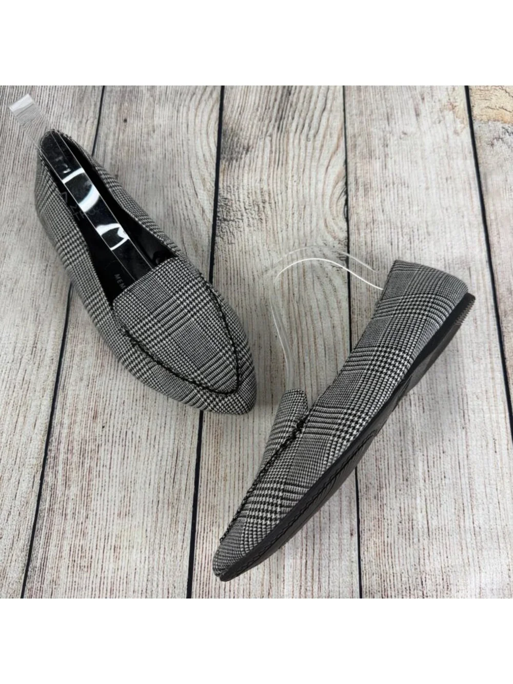Time and Tru Pointed Toe Flats Black White Houndstooth Fabric Pattern Size 7.5